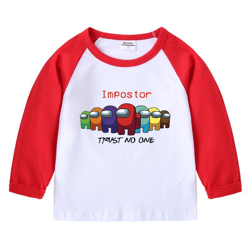 Children's T-shirt with round neck cartoon long sleeves