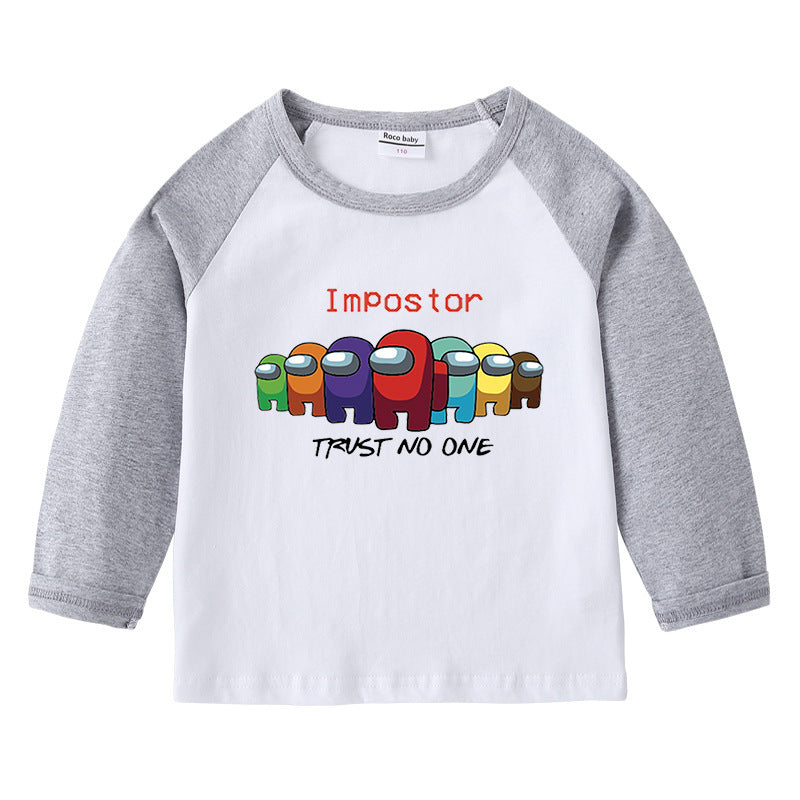 Children's T-shirt with round neck cartoon long sleeves