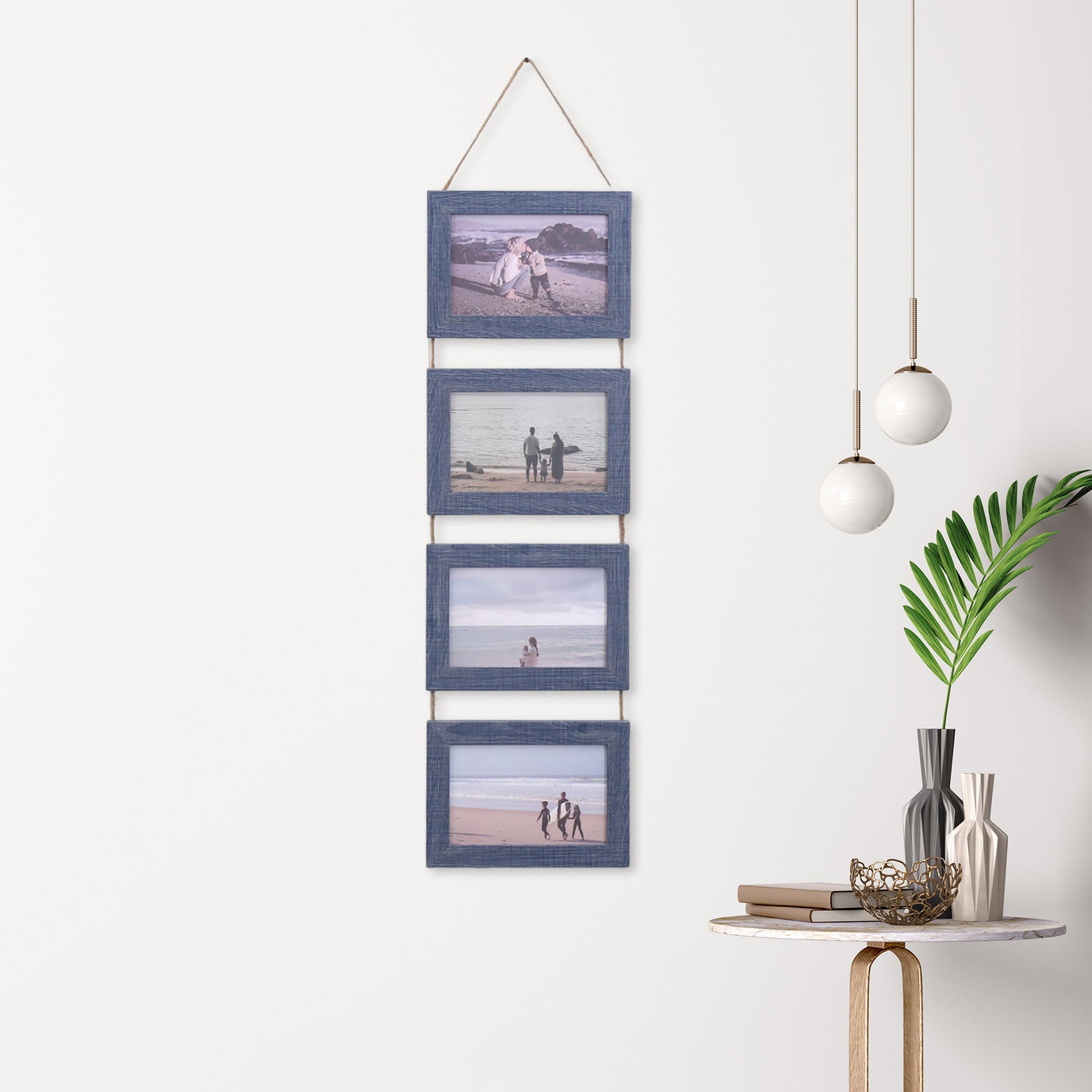 Vintage Modern Minimalist Rope Frame 6-Inch Triple Hanging Photo Wall Wooden Picture Frame Empty Handmade