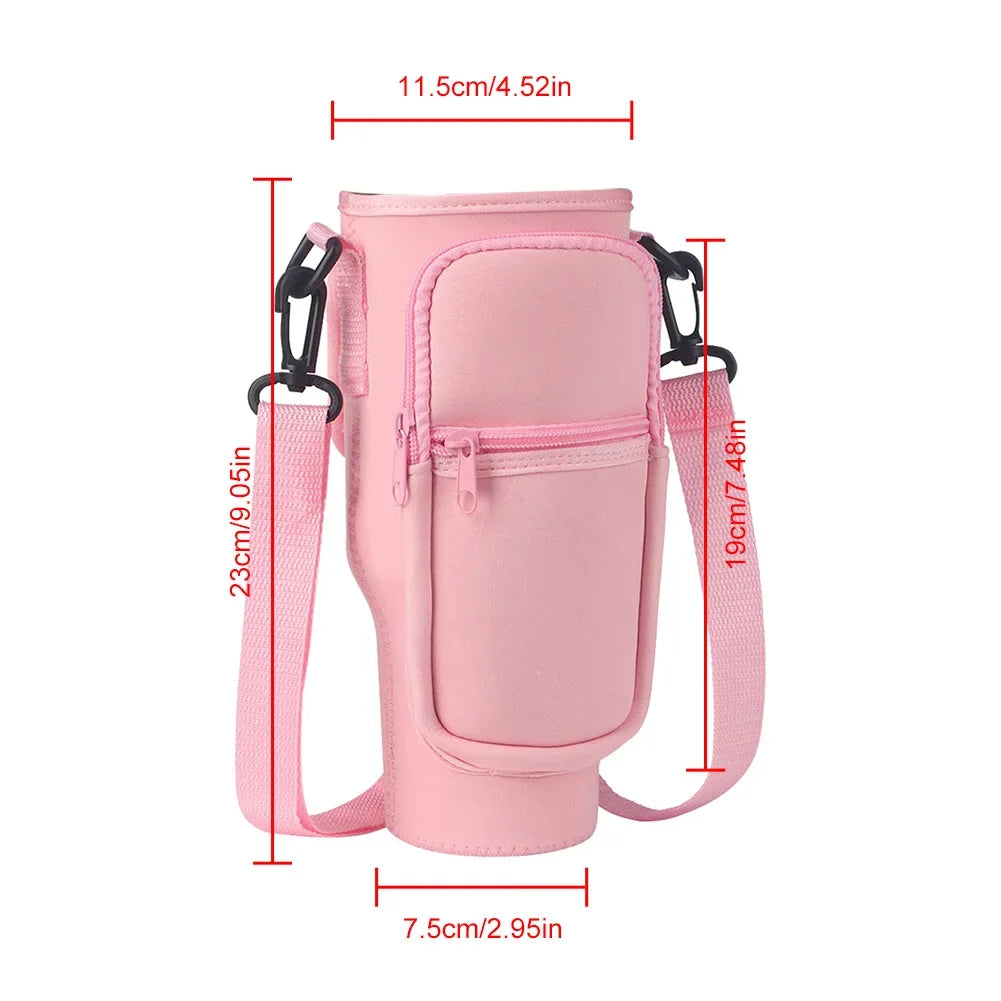40oz Neoprene Water Bottle Carrier Bag For Stanley Quencher Cup Sleeve with Adjustable Shoulder Strap Water Bottle Holder Pouch
