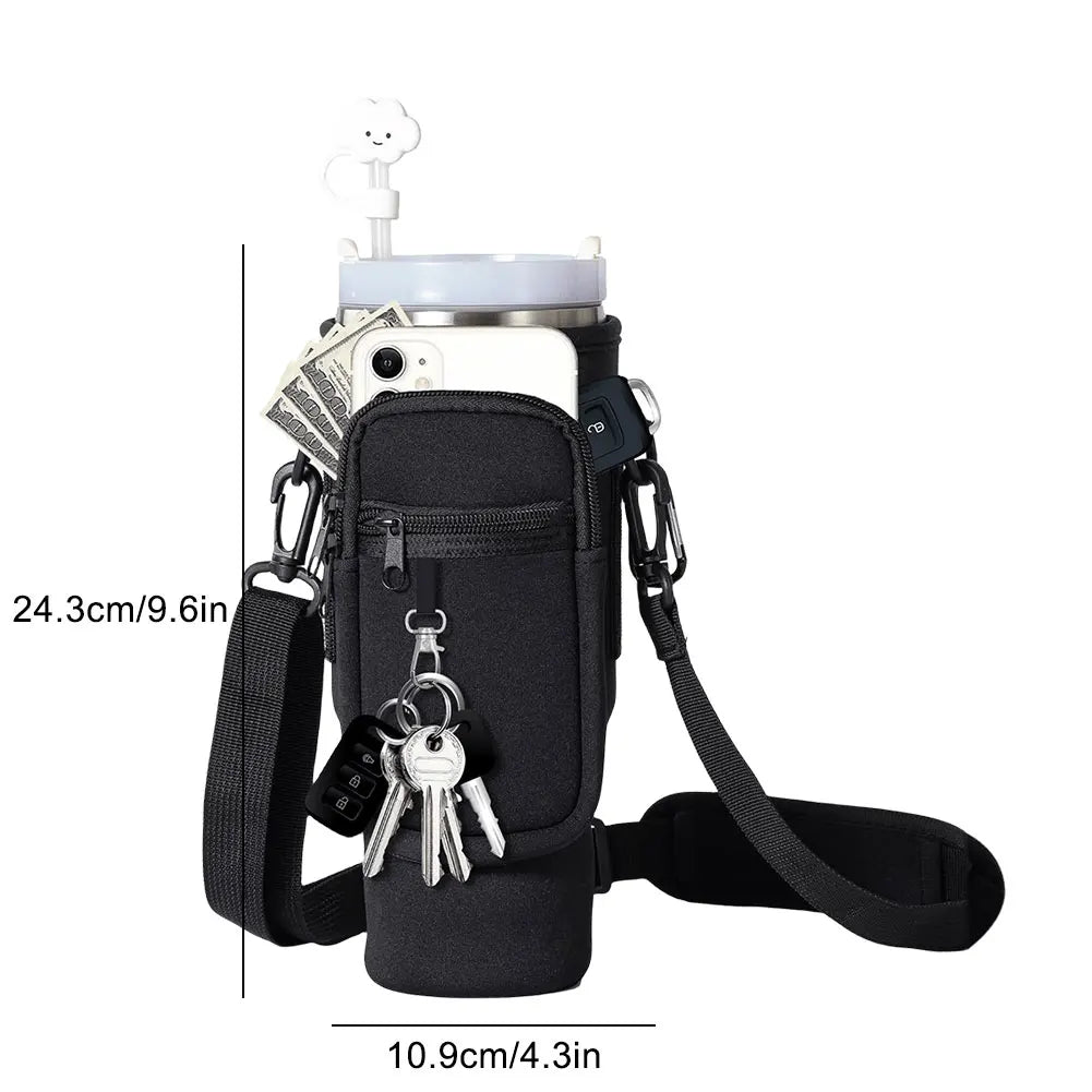 40oz Neoprene Water Bottle Carrier Bag For Stanley Quencher Cup Sleeve with Adjustable Shoulder Strap Water Bottle Holder Pouch