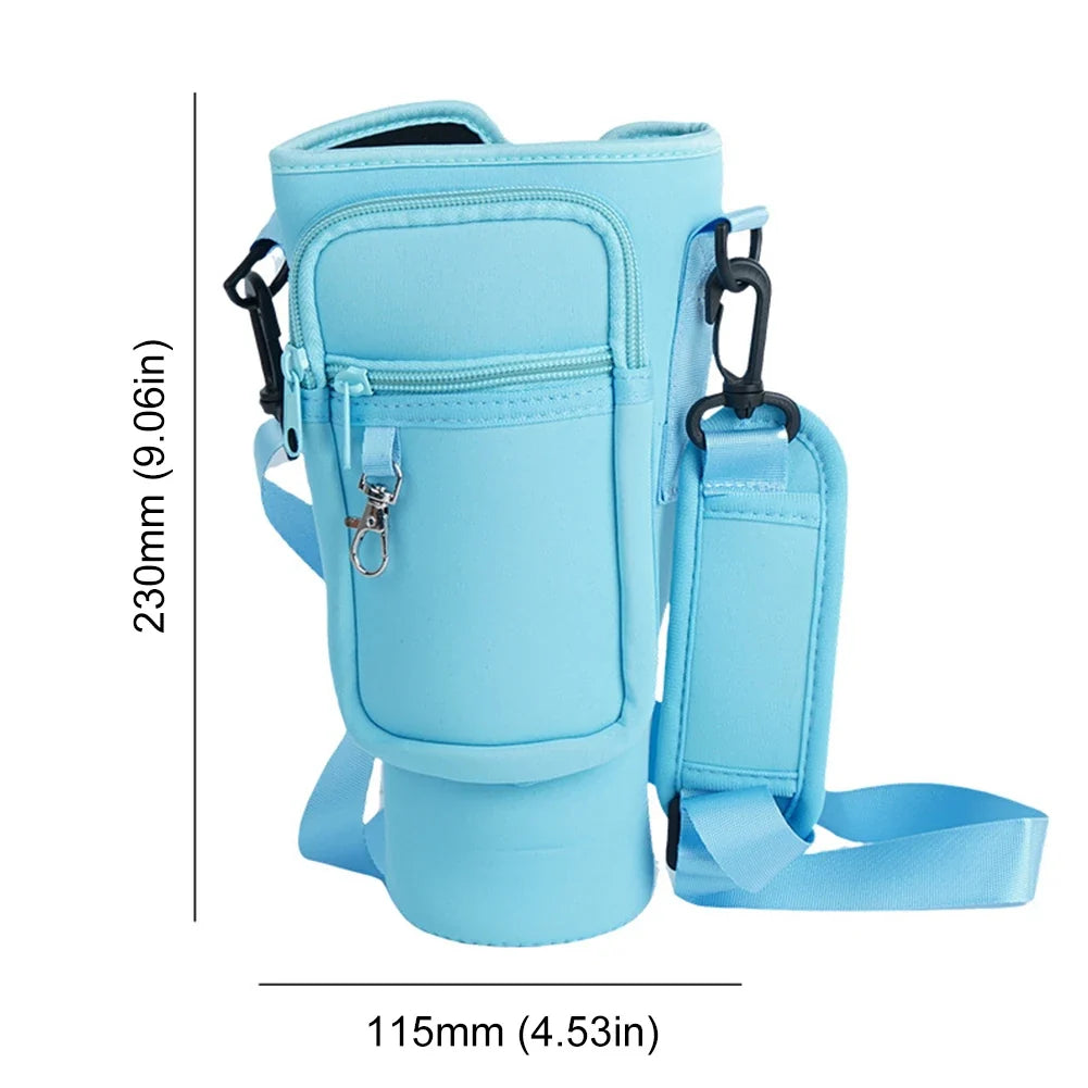 40oz Neoprene Water Bottle Carrier Bag For Stanley Quencher Cup Sleeve with Adjustable Shoulder Strap Water Bottle Holder Pouch